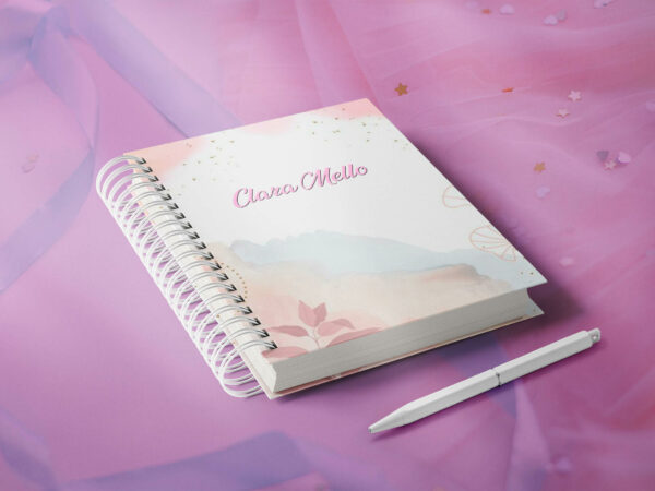 caderno personalizado - floral pink soft - a5 capa dura