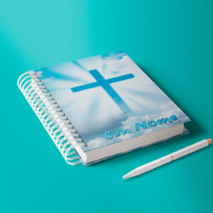 caderno personalizado A5 - páscoa - Cruz - céu com nuvens