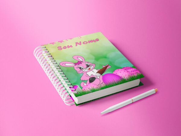 caderno personalizado A5 - páscoa - coelho rosa