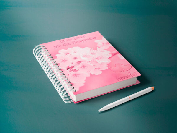 caderno personalizado A5 - dia dos namorados - flor rosa 02