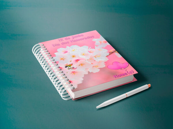 caderno personalizado A5 - dia dos namorados - flor rosa 03